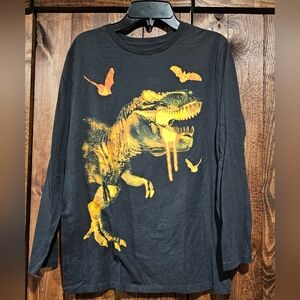 Place Black Long Sleeve Tee with Yellow Dinosaur Print